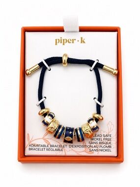 piper·k Navy and Gold Adjustable Charm Bracelet